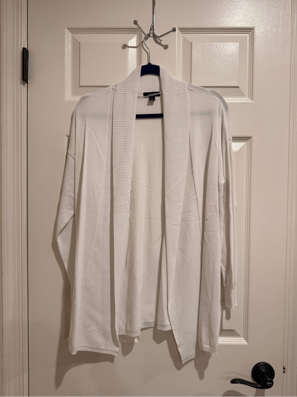 Alfani White Open Front Ribbed Shawl Collar Cardigan Sweater L NWOT
